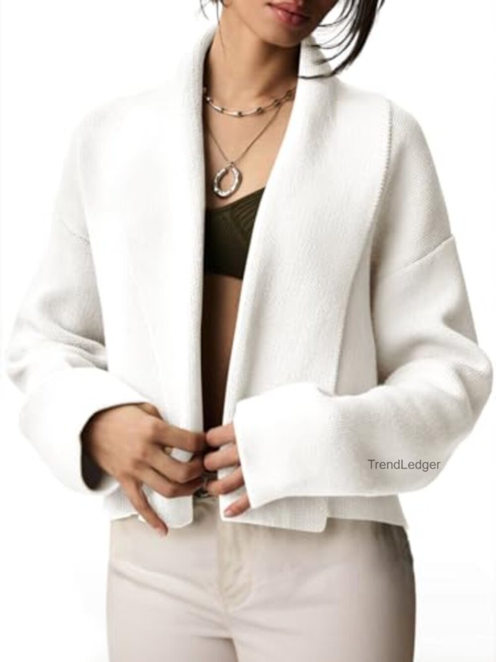 Womens Cropped Cardigan Sweater Open Front Long Sleeve Viscose Blend